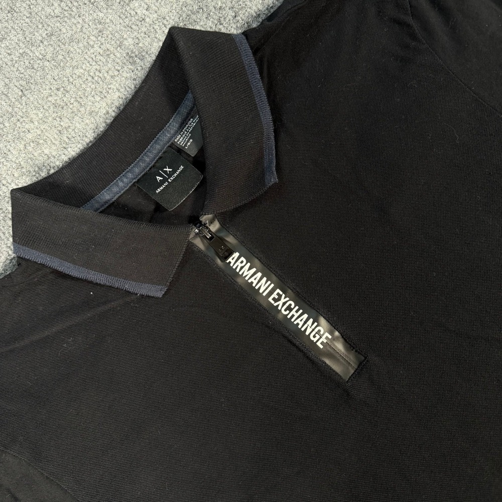 Armani Exchange Mens Black Quarter Zip Logo Polo Shirt 6ZZF91 ZJS5Z Large #4434